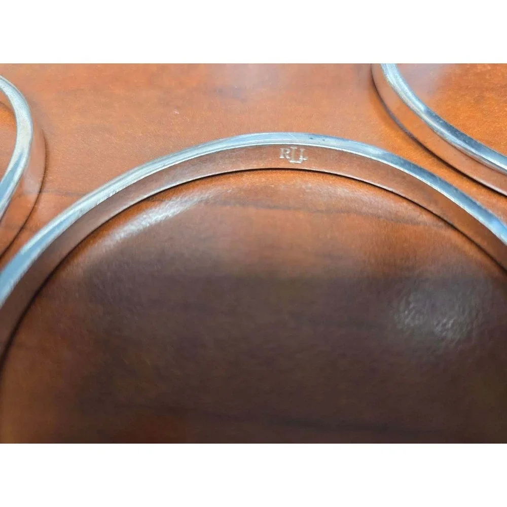 Ralph Lauren RL Silver Tone Wavy Bangle Bracelet Set of 3 Designer Stackable
